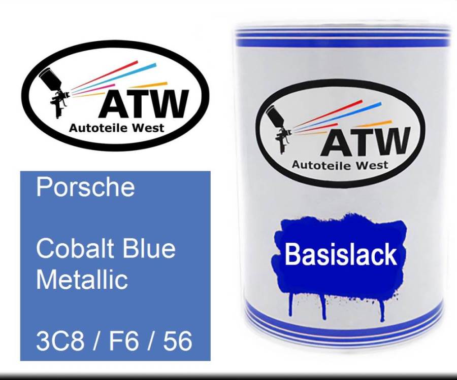 Porsche, Cobalt Blue Metallic, 3C8 / F6 / 56: 500ml Lackdose, von ATW Autoteile West.